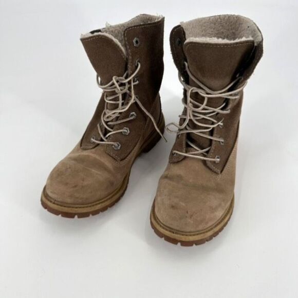 Timberland Women's Leather Waterproof Roll Fold-Over Teddy Fleece Boots Size 8 - Picture 3 of 12